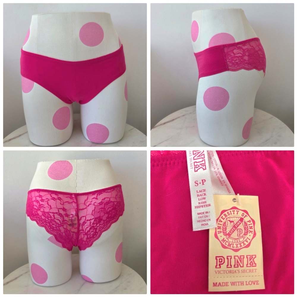Victoria's Secret PINK VTG Lace Back Low Rise Hipster Panty NWT Hot Pink Y2K